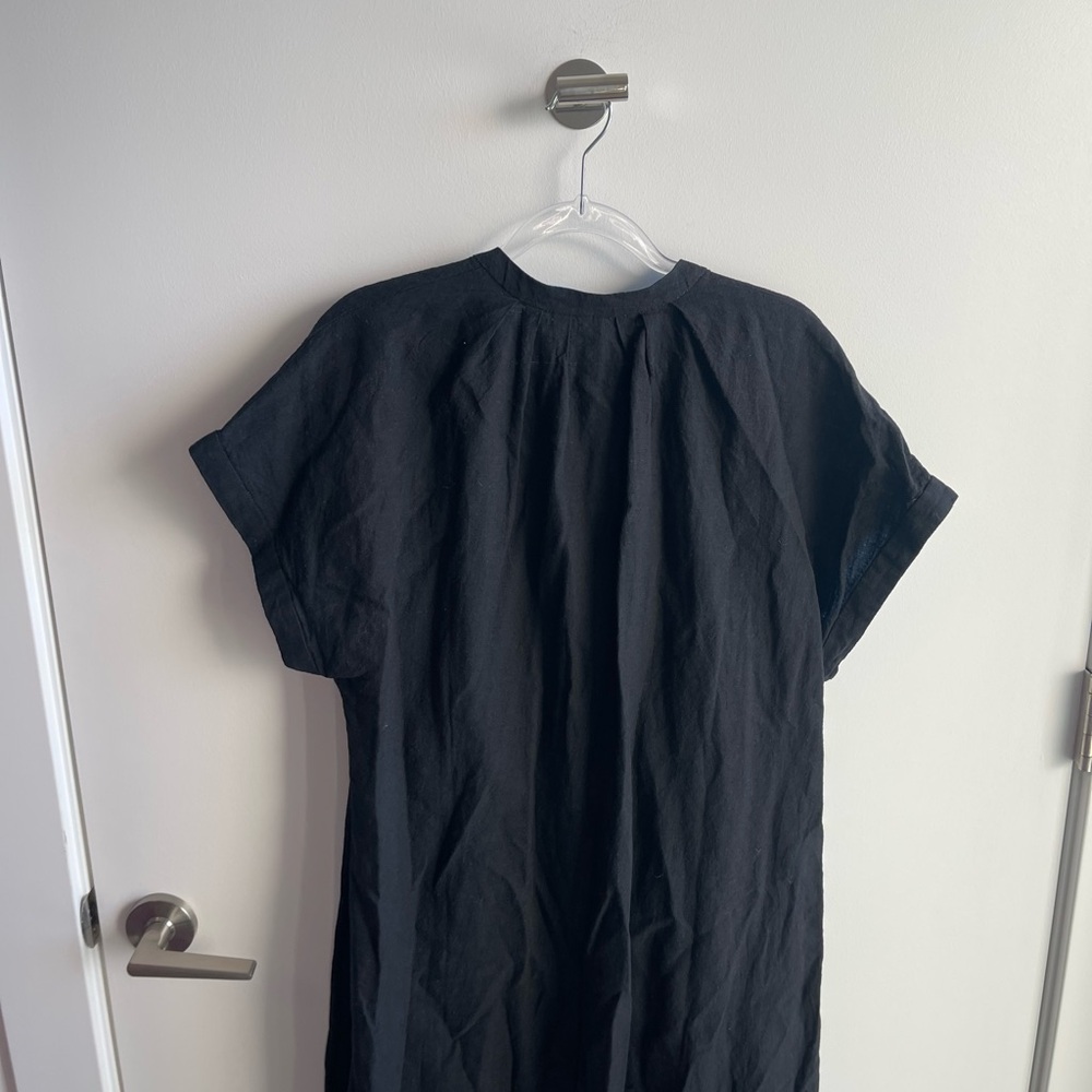 Anthropologie Black White Button-Front Colorblock Dress with Blue Trim - Picture 7 of 9